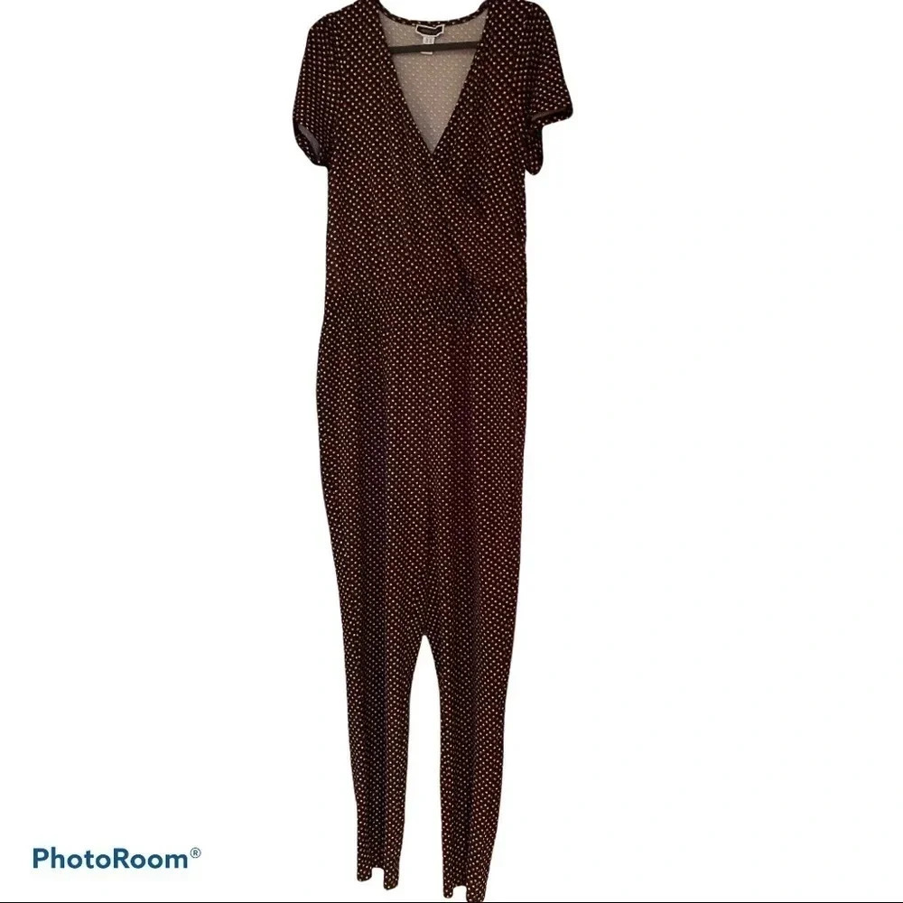 Another story geometric pattern short sleeve elastic waisted long jumpsuit